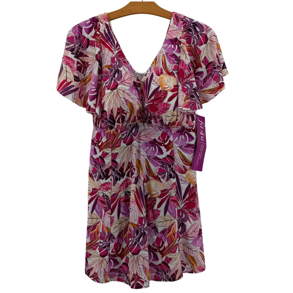 Fit 4 U Women Tropical Floral Swim Dress Pink Purple Plus Size 18W 2202250